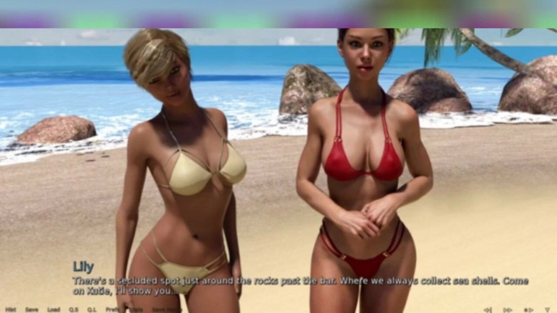 3DXXXTEEN2 Cartoon: Drei heiße mädchen am strand. 3D-porno, cartoon-sex