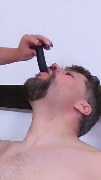 Skinny Brunette and Tattoed Guy Are Playing with a Dilde and Then She Fucks His Ass with It