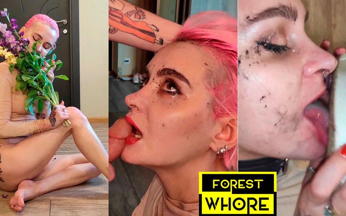 Forest whore: 顔や口、肛門に唾を吐きかける人間灰皿を花瓶に見立てて