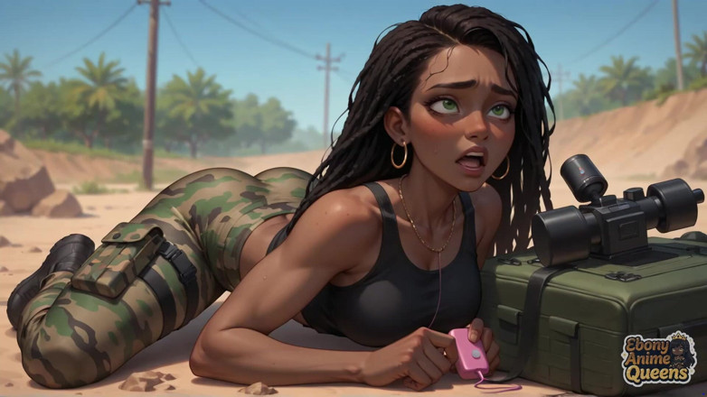 Ebony Anime Queens: Deze ondeugende, donkerharige meid ligt op het strand, voorbereid voor...