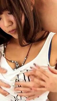Japan teen with silicone tits caught in double penetration and banged