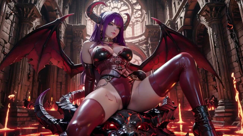 Seraphina Vale: С фиолетовыми волосами Demon Queen! Запретный пир на Троне Магмы, красно-черные доспехи цепляются за обжигающую кожу!