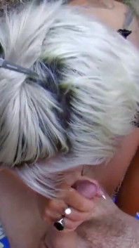 Blonde young girl with tattooed ass enjoys ass-fuck outdoor