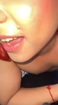 Aline About to Suck His Own Cock
