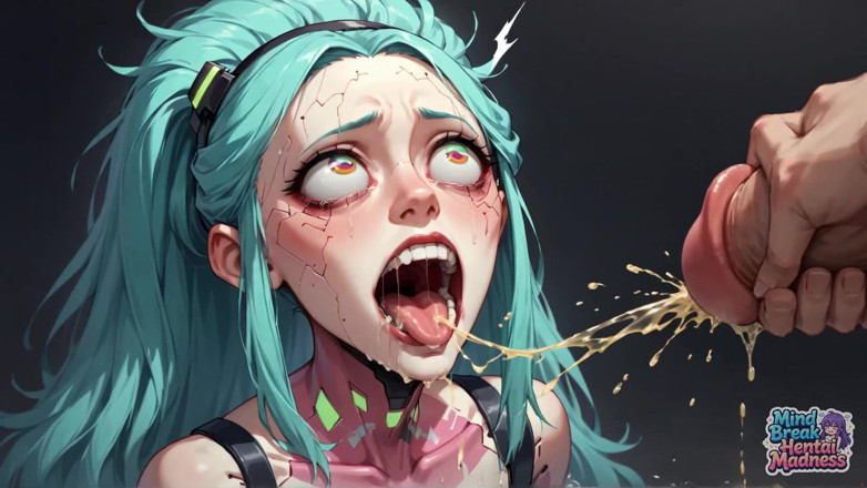 Mind Break Hentai Madness: Zielone włosy pękły szyja przerwać umysł: eksplozja ciekłych robotów mężczyzn