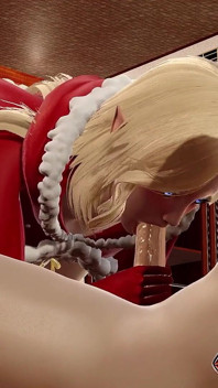 Weihnachtself macht hottes blowjob für großen schwanz auf einem bett, 3D-animations-porno