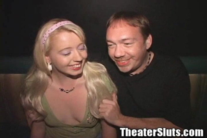 Theater Sluts: Sultry Voice Sophisticated Blonde Slut Group Fucked in Porno Theater