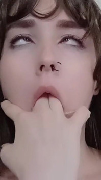 Bratty Goth Making Ahegao Face and Fingering Mouth