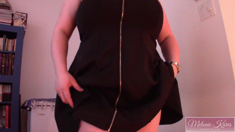 Melonie Kares: Huge breasts zipper dress strip show