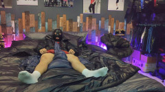 Evilshaman: Cock Rubbing Down Jacket on Shiny Nylon Bed