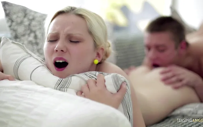 Teasing Angels: Gorgeous blonde babe takes her horny boyfriend to her room...