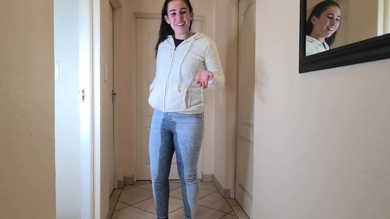 domslutfucker: Brunette Slut Desperately Needs to Piss, Pisses in Her Blue...