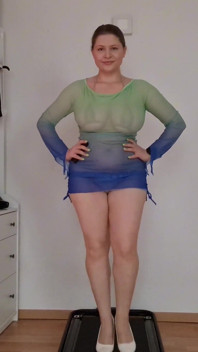 See-through Beach Dresses Over Micro Bikini - Heels, Jiggle & Treadmill Tease