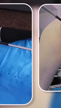 Fabulosa máquina de foder anal com vibrador fodendo em gaiola de castidade