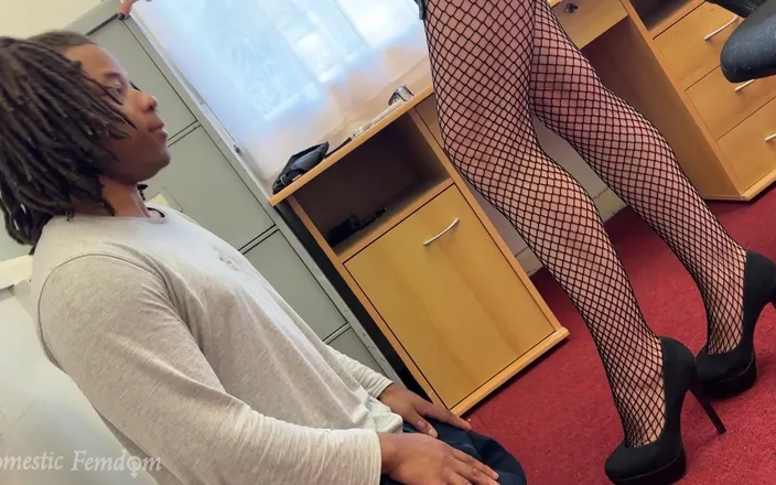 Domestic femdom: Teased by the Bosses Fishnets