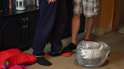 Ethan Alex: Thin, black socks footjob and rubber pump