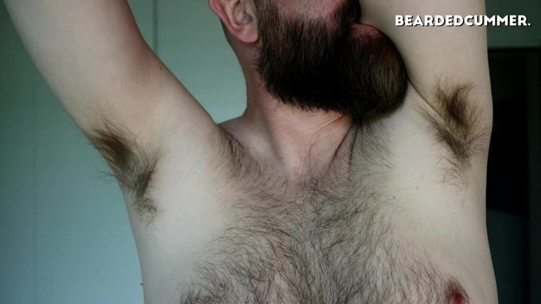 Beardedcummer: Hairy pits, chest, beard and nipple play