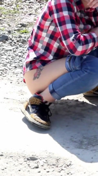 Shy Teen Pee on a Dirt Road