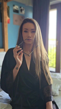 Asian MILF with Glasses in Silk Robe