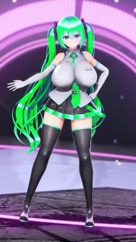 ฮัตสึเนะ มิกุ หน้าอกยักษ์ เต้นถอดเสื้อผ้า Hentai Vocaloid Bibbidiba เพลง MMD 3D ผมเขียว สีแก้ไข Smixix