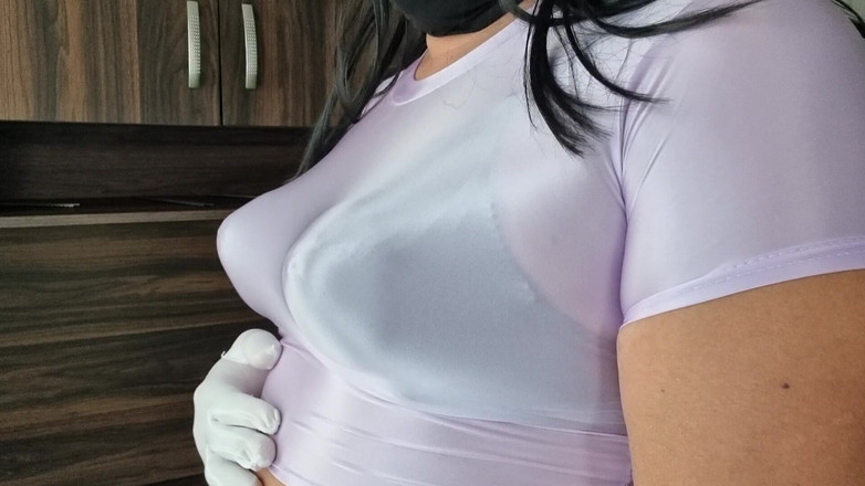 Only bras: Top frumos și sexy din spandex transparent și sutien negru cu sâni...