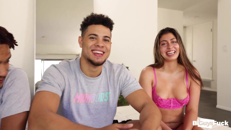 Bi Guys Fuck: PAWG teen Enola's cheeks clapped by two bbc bi-guys!