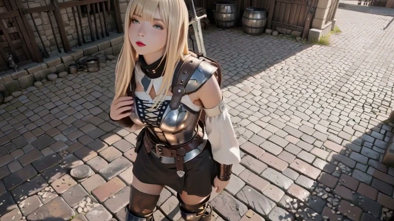Seraphina Vale: Blonde Knight's Private Awakening! Kneeling in the Castle Courtyard, Sunlight...