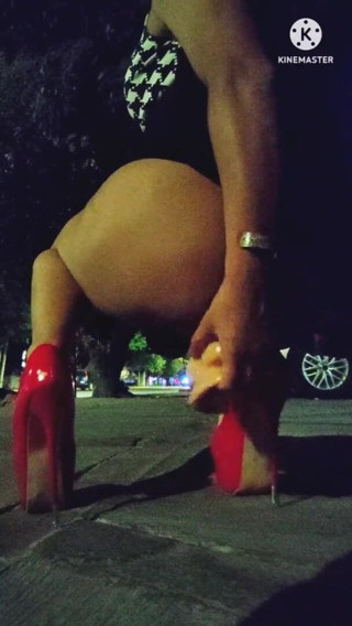 Traviezisha: Sissy-schlampe masturbiert im freien ihren arsch mit dildo neben der...