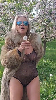 Mature Woman Is Walking Around Outside in a See-through Bodysuit!