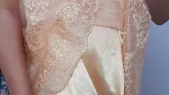 Cute crossdresser masturbating and cum wearing party dress