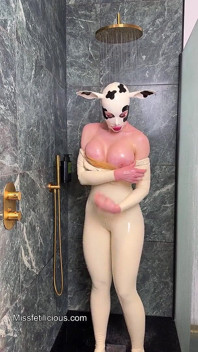 Latex Cow Undressing Under the Shower