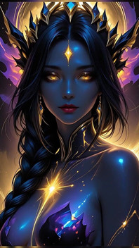 Permaisuri kekosongan naik dari dark matter dengan slideshow slideshow ai fantasi kosmis astral thread emas
