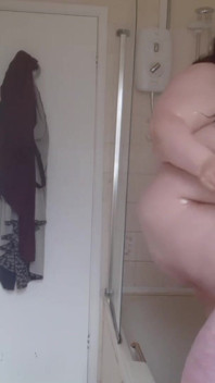 SSBBW covered in baby oil in shower