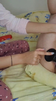 Step Sister Fucks My Ass with a Huge 28 Cm Dildo While She Gives Me a Rough Handjob