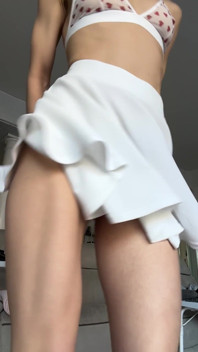 Slow Motion Skirt Twists Red Panties Sheer Bra