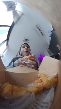 The Giant Allows the Tiny Human to Observe It Very Closely While It Eats.