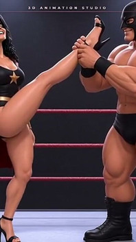Masked Superheroine in Strap Heels Caught in Bearhugs and Ankle Locks - Ring Wrestling