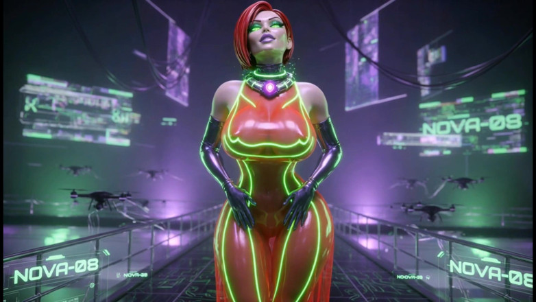 Stories&Anime: Cyber catwalk - transparan kırmızı iç çamaşırlı nova ve fütürist azdırma