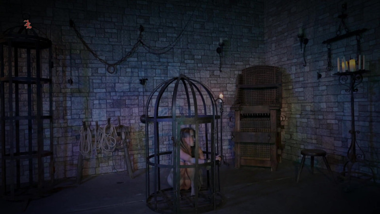 Inquisition and prison world: 야생의 하녀 피나는 우리에 갇혀 입에서 슬라임이 나오며 백작부인의 손에서 음식을 탐욕스럽게 먹는다