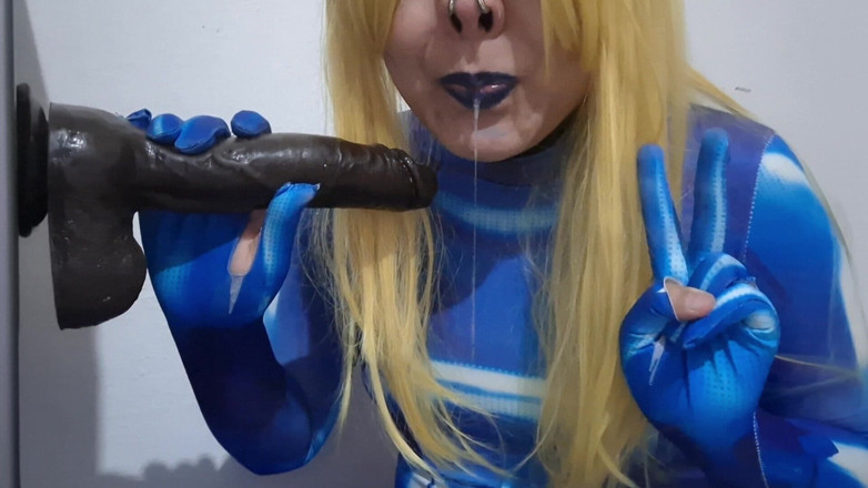 fermerino: Cute Samus Femboy with BDSM Nosehook Giving a Sloppy Blowjob...