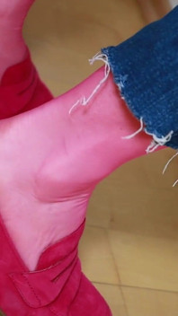 Pink Suede Loafers & Worn Nylons - Teasing Foot Play