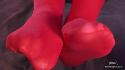 Mistress Legs: Sexy Mistress legs in sheer red pantyhose foot teasing
