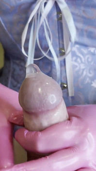 Condom Handjob with Latex Gloves