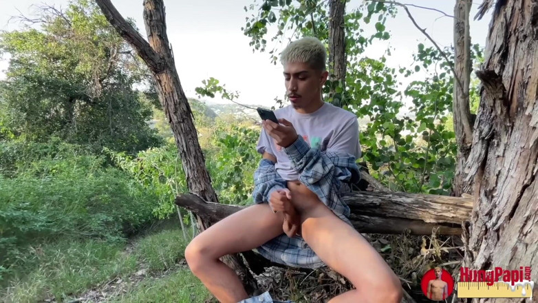 Hung Papi: Skinny Twink Jerks off Blows Huge Load Public Caught