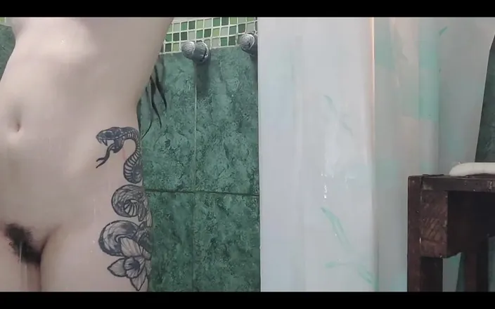 RavenHearth666VIP: Petite Tattooed Girl Taking a Shower and Washing Her Hair
