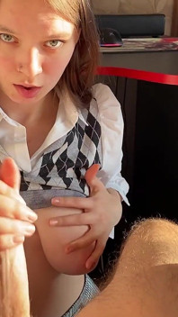 Stepdaughter Prevents Stepfather Play a Computer Game. but She Sucks Dick Well with a Swallow Part 2