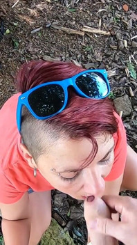 Quick outdoor blowjob at an abandoned house