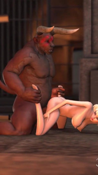 Man-bull fucks a teen hard in the battle arena