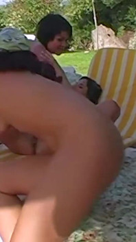 Slutty teens seducing cock in outdoor reverse gangbang