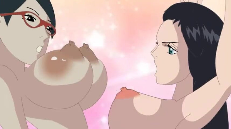 LoveSkySan69Real: Sakura en Sarada neuken Nico Robin Futanari - Futa dubbele penetratie...